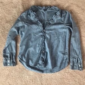 Gap chambray ruffle trim shirt